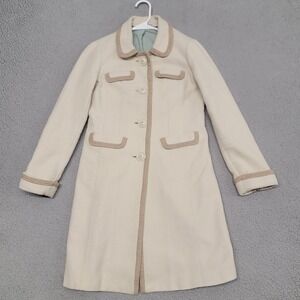 Vintage Boden Coat Womens 4 White Cotton Tweed Single Breasted 50s Retro Style